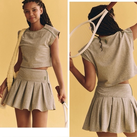 NEW SET! Free People Movement HOME BASE Cap-Sleeve Top Skirt Set GRAY Size SMALL - Picture 7 of 15